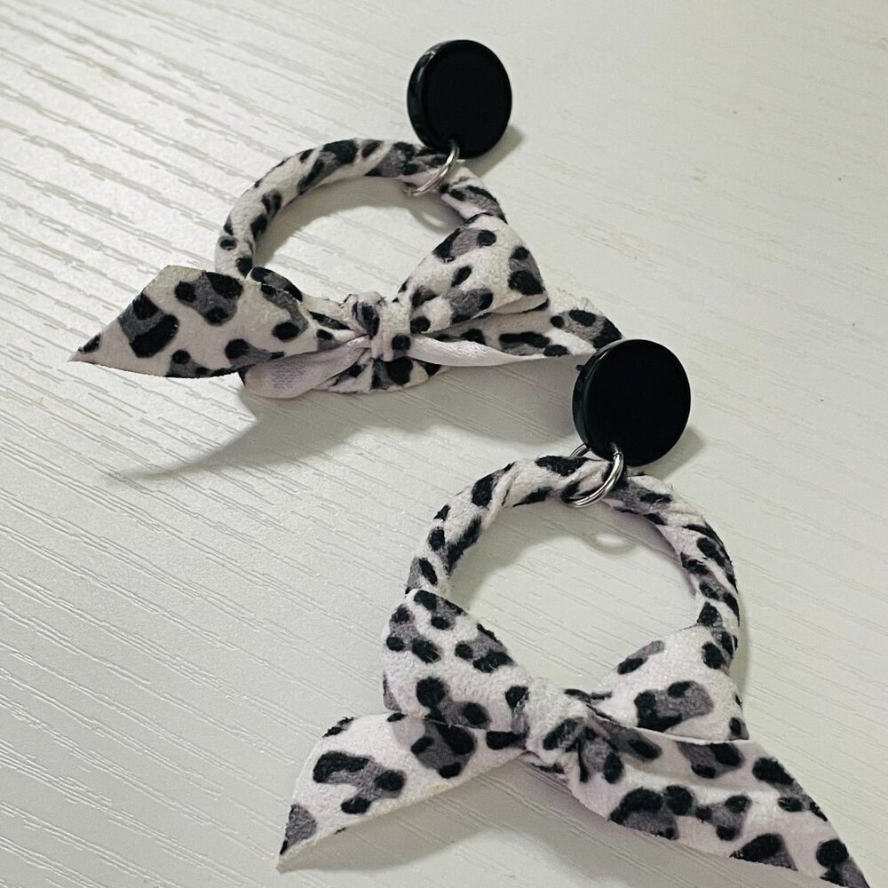 Animal Print Bow Hoop Earrings - Black & White Statement